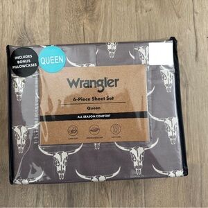 Wrangler Queen 6-Piece Sheet Set - brown with White Steer Skull Print - NWT